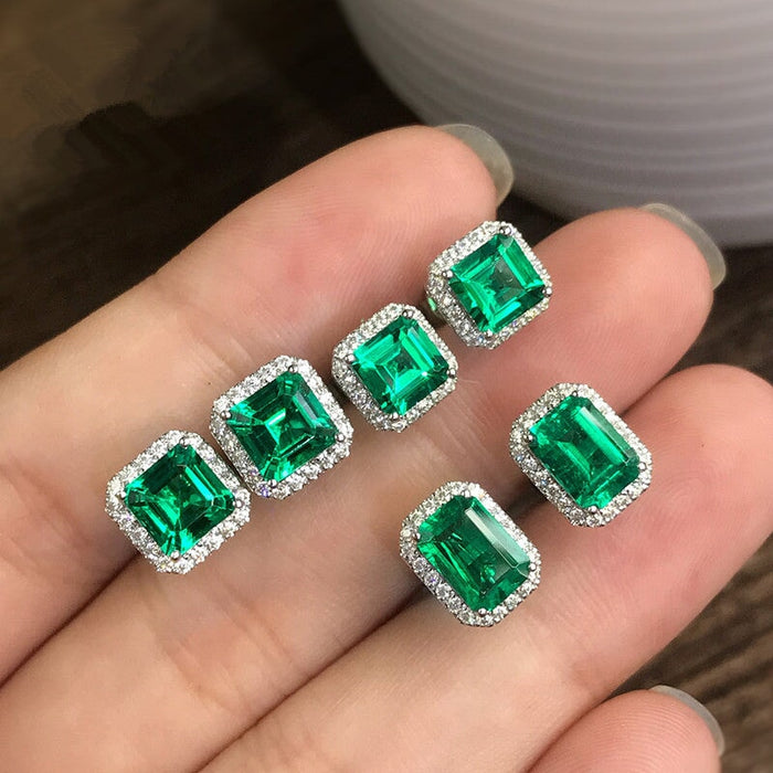 Wholesale square full diamond set green zircon stud earrings JDC-ES-Caos003 Earrings 曹适 Wholesale Jewelry JoyasDeChina Joyas De China