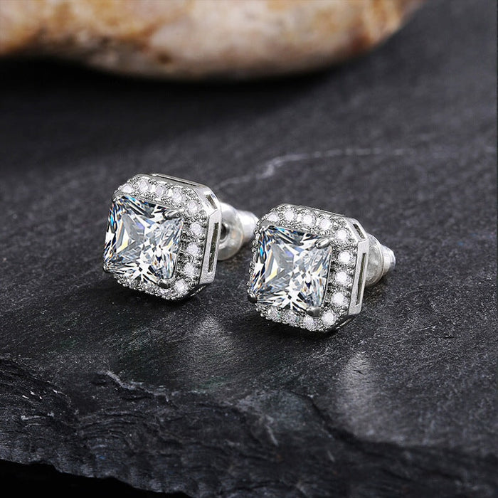 Wholesale square full diamond set green zircon stud earrings JDC-ES-Caos003 Earrings 曹适 Wholesale Jewelry JoyasDeChina Joyas De China