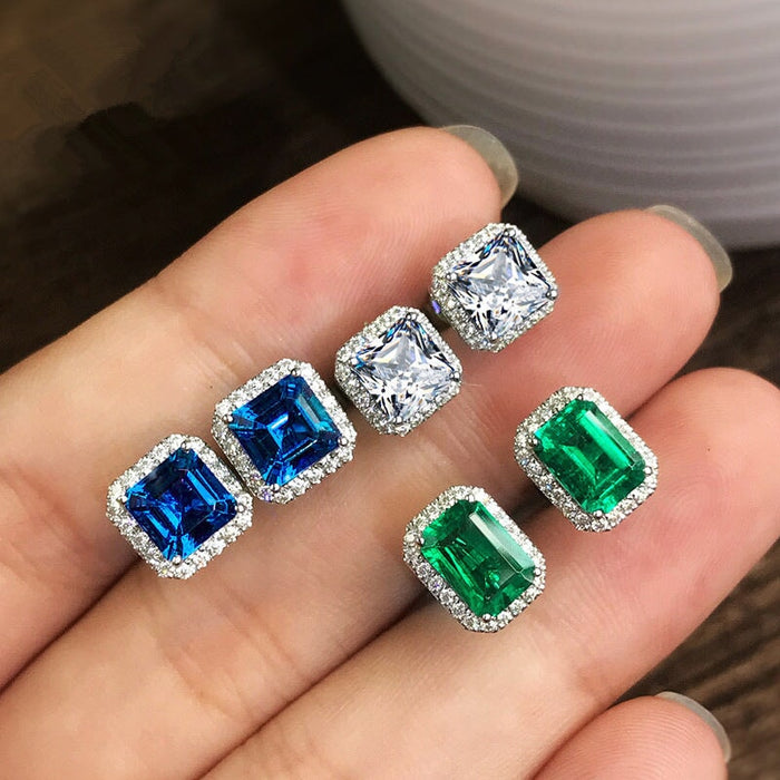 Wholesale square full diamond set green zircon stud earrings JDC-ES-Caos003 Earrings 曹适 Wholesale Jewelry JoyasDeChina Joyas De China