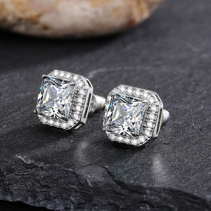 Wholesale square full diamond set green zircon stud earrings JDC-ES-Caos003 Earrings 曹适 Wholesale Jewelry JoyasDeChina Joyas De China