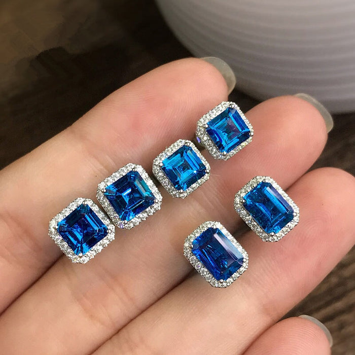 Wholesale square full diamond set green zircon stud earrings JDC-ES-Caos003 Earrings 曹适 Wholesale Jewelry JoyasDeChina Joyas De China