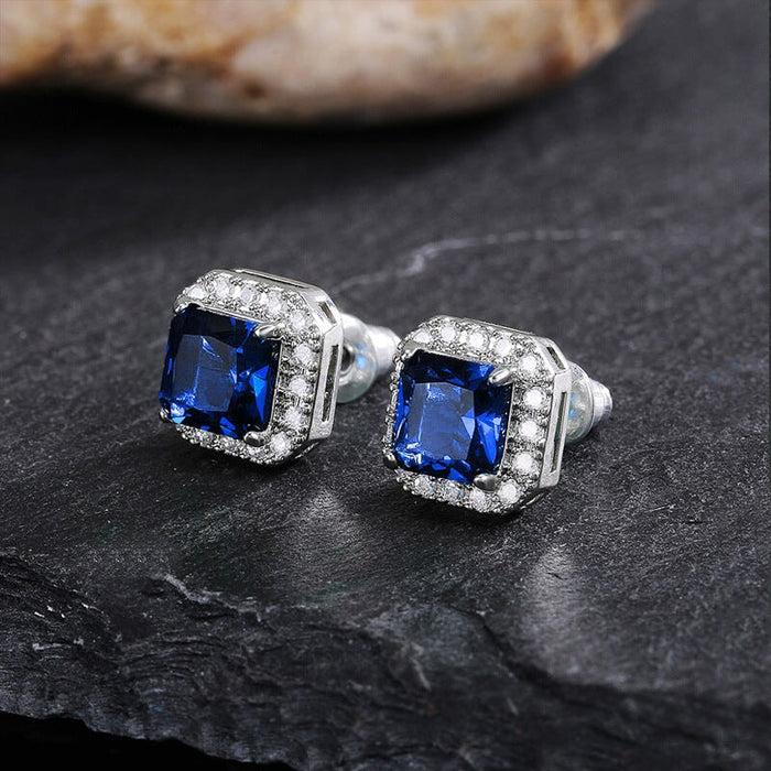 Wholesale square full diamond set green zircon stud earrings JDC-ES-Caos003 Earrings 曹适 Wholesale Jewelry JoyasDeChina Joyas De China