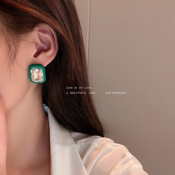 Wholesale Square Green Rhinestone Earrings JDC-ES-BY-046 Earrings 宝钰 Wholesale Jewelry JoyasDeChina Joyas De China