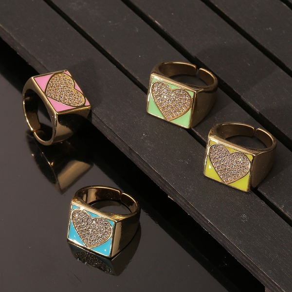 Wholesale square heart-shaped copper inlaid zircon rings JDC-RS-HX110 Rings JoyasDeChina Wholesale Jewelry JoyasDeChina Joyas De China