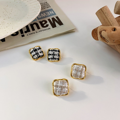 Wholesale square lattice metal frame checkerboard autumn and winter Earrings JDC-ES-MS037 Earrings JoyasDeChina Wholesale Jewelry JoyasDeChina Joyas De China
