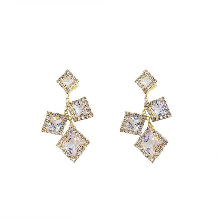 Wholesale square Rhinestone Gold Earrings JDC-ES-BY-054 Earrings 宝钰 Wholesale Jewelry JoyasDeChina Joyas De China