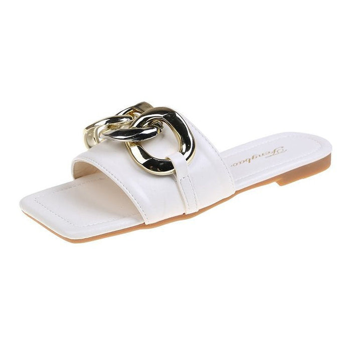 Wholesale Square Toe Low Heel Synthetic Leather TPR Slippers JDC-SP-YS001 Slippers JoyasDeChina white 35 Wholesale Jewelry JoyasDeChina Joyas De China