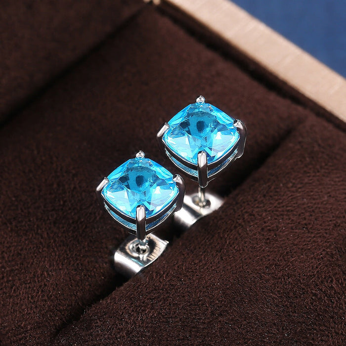 Wholesale square zircon stud earrings JDC-ES-Caos005 Earrings 曹适 E605 blue Wholesale Jewelry JoyasDeChina Joyas De China