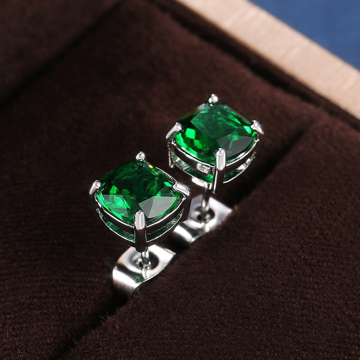 Wholesale square zircon stud earrings JDC-ES-Caos005 Earrings 曹适 E606 green Wholesale Jewelry JoyasDeChina Joyas De China