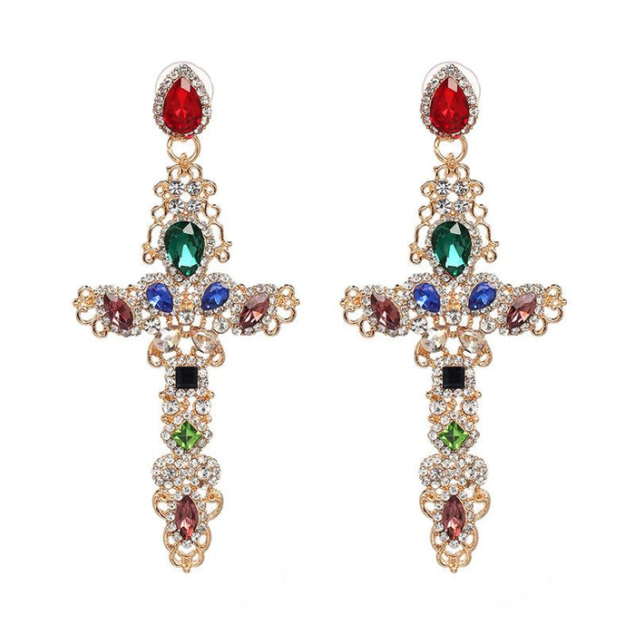 Wholesale stained glass cross earrings JDC-ES-GSJJ073 Earrings JoyasDeChina golden+color Wholesale Jewelry JoyasDeChina Joyas De China