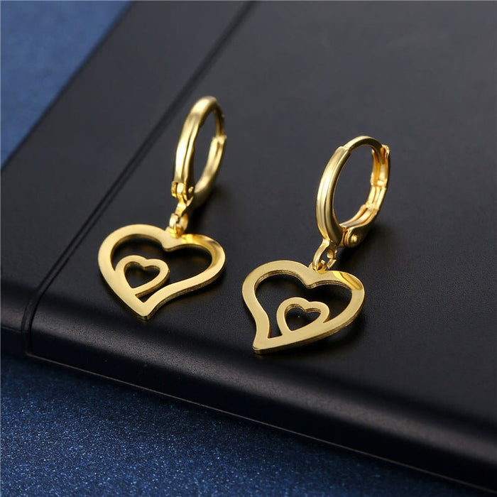 Wholesale stainless steel 18K Gold Heart Earrings JDC-ES-Mingm029 Earrings 敏萌 Wholesale Jewelry JoyasDeChina Joyas De China