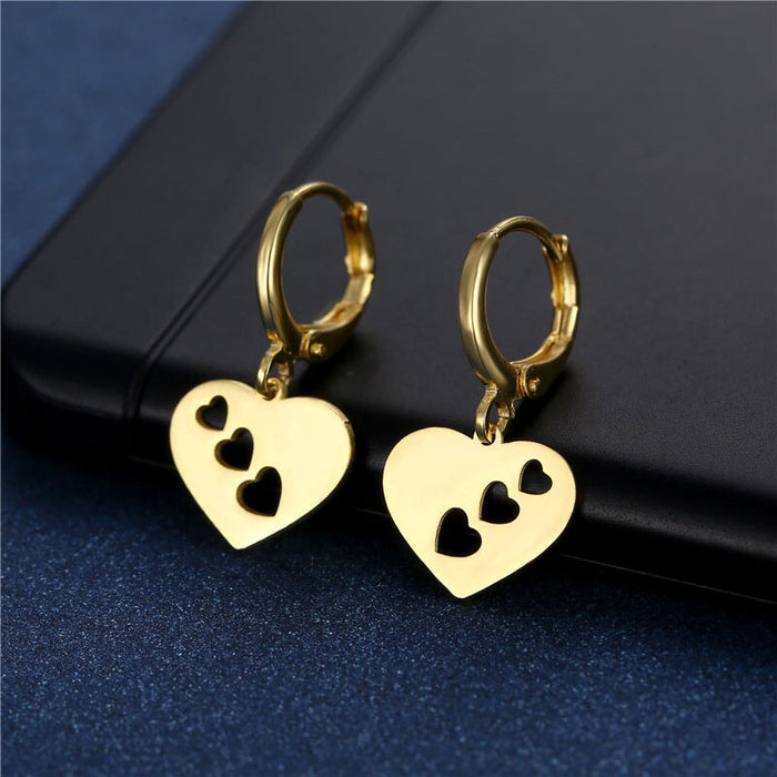 Wholesale stainless steel 18K Gold Heart Earrings JDC-ES-Mingm029 Earrings 敏萌 Wholesale Jewelry JoyasDeChina Joyas De China