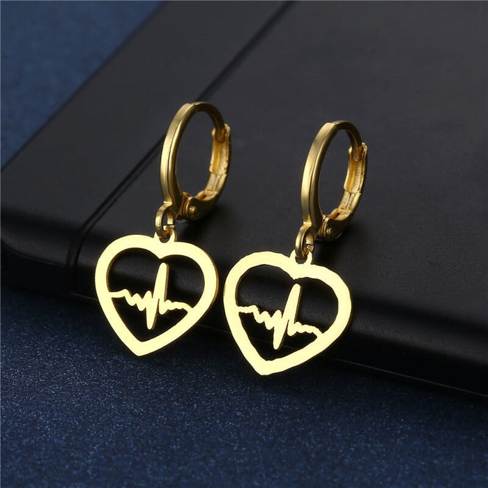 Wholesale stainless steel 18K Gold Heart Earrings JDC-ES-Mingm029 Earrings 敏萌 Wholesale Jewelry JoyasDeChina Joyas De China