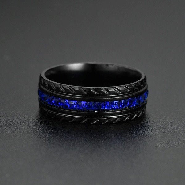 Wholesale Stainless Steel Black Blue Cubic Zirconia Ring JDC-RS-TS045 Rings 腾穗 Wholesale Jewelry JoyasDeChina Joyas De China