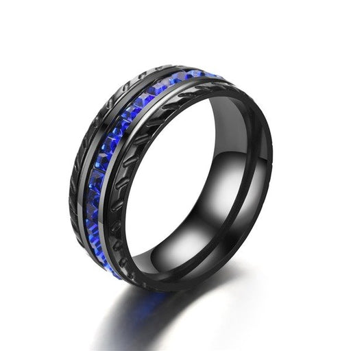 Wholesale Stainless Steel Black Blue Cubic Zirconia Ring JDC-RS-TS045 Rings 腾穗 8MMBlue Diamond 11# Wholesale Jewelry JoyasDeChina Joyas De China