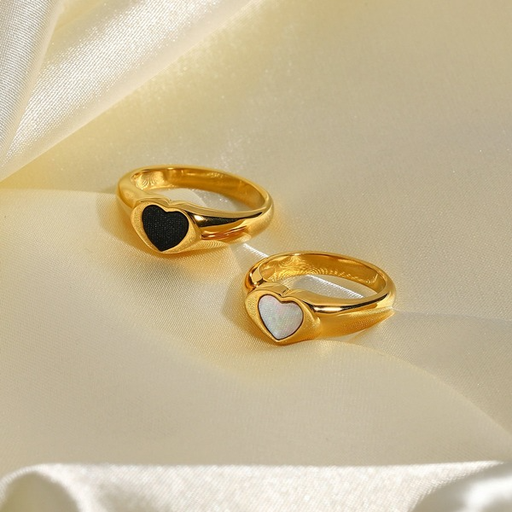 Bulk Jewelry Wholesale Stainless Steel Black Heart Shaped Rings 18K Gold Plated JDC-RS-JD003 Wholesale factory from China YIWU China