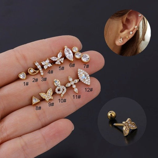 Wholesale stainless steel copper inlaid zircon piercing ear studs MOQ≥2 JDC-ES-HengS002 Piercings 亨森 Wholesale Jewelry JoyasDeChina Joyas De China