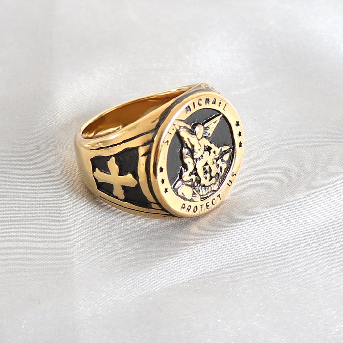 Wholesale Stainless Steel Cross Knight Rings JDC-RS-MRD042 Rings 美日德 gold black 7 Wholesale Jewelry JoyasDeChina Joyas De China