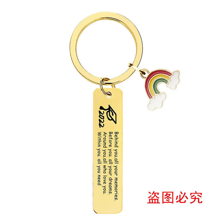 Wholesale Stainless Steel Graduation Season Gift Rainbow Metal Keychain JDC-KC-GangGu016 Keychains 钢古 CHF009 gold Wholesale Jewelry JoyasDeChina Joyas De China