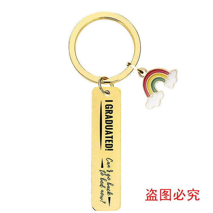 Wholesale Stainless Steel Graduation Season Gift Rainbow Metal Keychain JDC-KC-GangGu016 Keychains 钢古 CHF014 gold Wholesale Jewelry JoyasDeChina Joyas De China