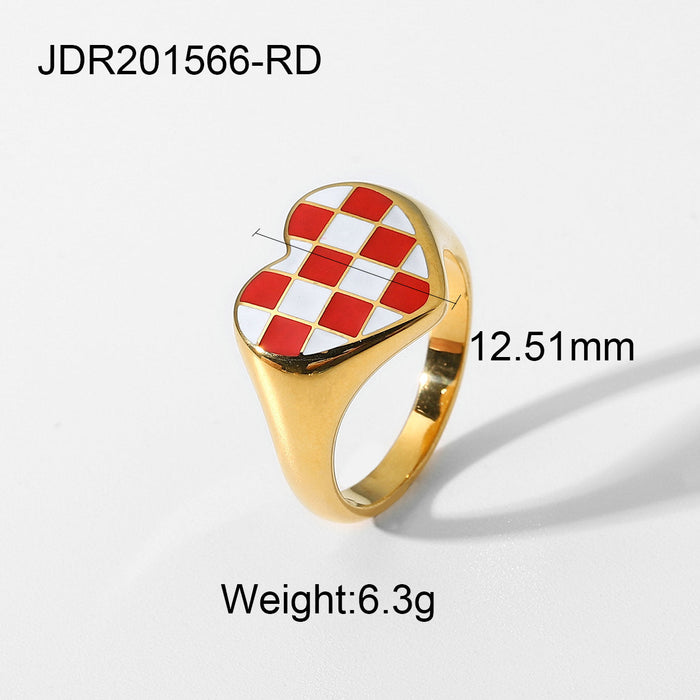 Wholesale Stainless Steel Heart-shaped Checkerboard Rings JDC-RS-JD063 Rings JoyasDeChina JDR201566-RD NO.6 Wholesale Jewelry JoyasDeChina Joyas De China