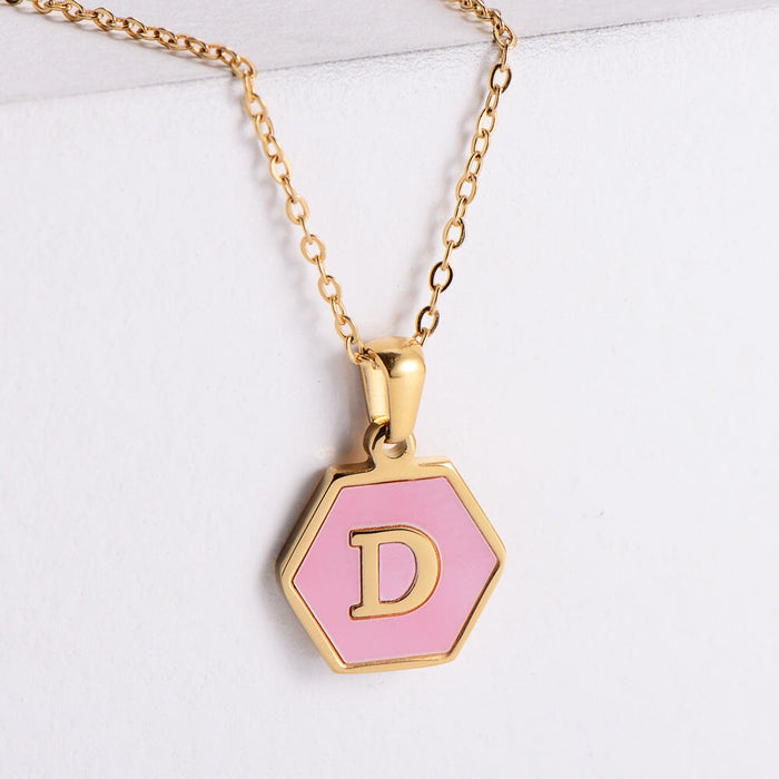 Wholesale stainless steel hexagon shell letter necklaces JDC-NE-Aimi019 necklaces 爱米 Wholesale Jewelry JoyasDeChina Joyas De China