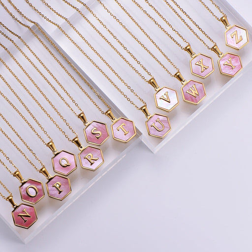 Wholesale stainless steel hexagon shell letter necklaces JDC-NE-Aimi019 necklaces 爱米 Wholesale Jewelry JoyasDeChina Joyas De China