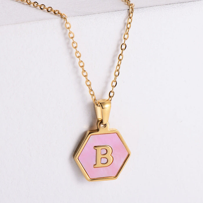 Wholesale stainless steel hexagon shell letter necklaces JDC-NE-Aimi019 necklaces 爱米 A Wholesale Jewelry JoyasDeChina Joyas De China