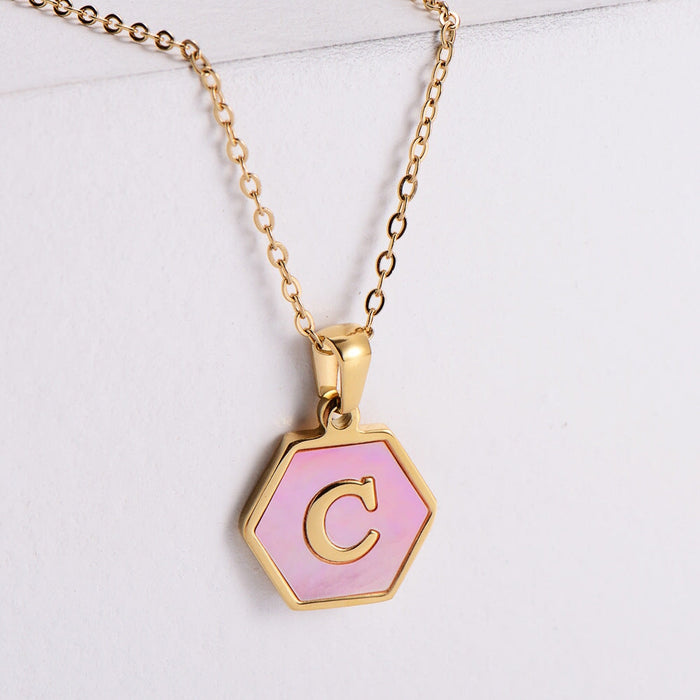 Wholesale stainless steel hexagon shell letter necklaces JDC-NE-Aimi019 necklaces 爱米 B Wholesale Jewelry JoyasDeChina Joyas De China