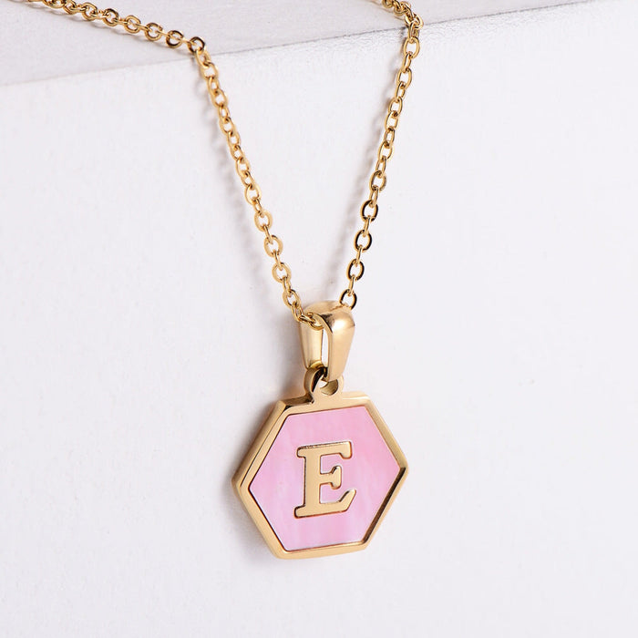 Wholesale stainless steel hexagon shell letter necklaces JDC-NE-Aimi019 necklaces 爱米 E Wholesale Jewelry JoyasDeChina Joyas De China
