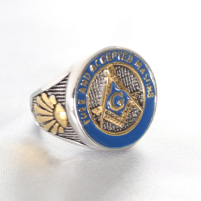 Wholesale Stainless Steel Masonic Rings for Men and Women JDC-RS-MRD051 Rings 美日德 Blue No. 7 Wholesale Jewelry JoyasDeChina Joyas De China