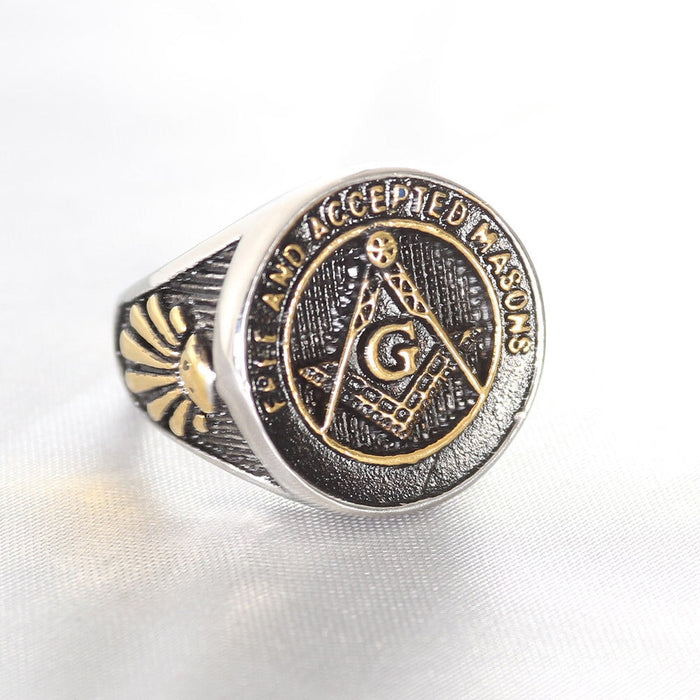 Wholesale Stainless Steel Masonic Rings for Men and Women JDC-RS-MRD051 Rings 美日德 yellow No. 7 Wholesale Jewelry JoyasDeChina Joyas De China