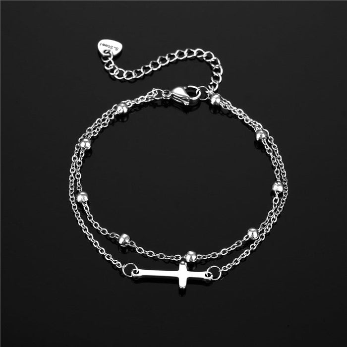 Wholesale stainless steel oil dripping cross double-layer Bracelet JDC-BT-Mingm005 Bracelets 敏萌 Wholesale Jewelry JoyasDeChina Joyas De China