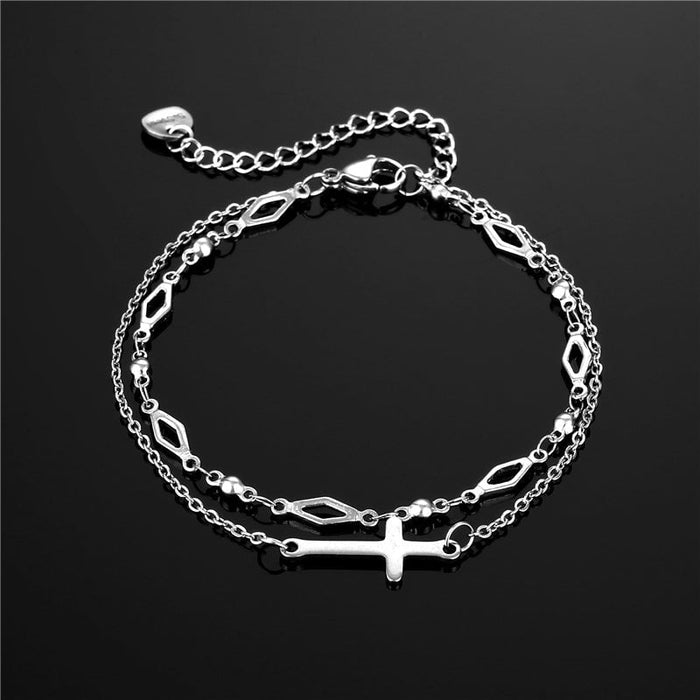 Wholesale stainless steel oil dripping cross double-layer Bracelet JDC-BT-Mingm005 Bracelets 敏萌 Rice grain + sl66 Wholesale Jewelry JoyasDeChina Joyas De China