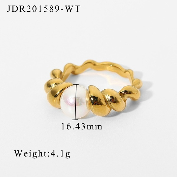 Wholesale Stainless steel pearl bread ring women JDC-RS-JD255 Rings JoyasDeChina Wholesale Jewelry JoyasDeChina Joyas De China