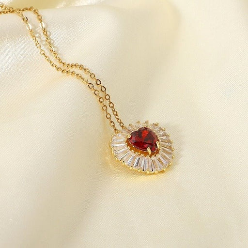 Wholesale Stainless Steel Red Stone Heart Necklace JDC-NE-JD296 necklaces 豌隋 Wholesale Jewelry JoyasDeChina Joyas De China