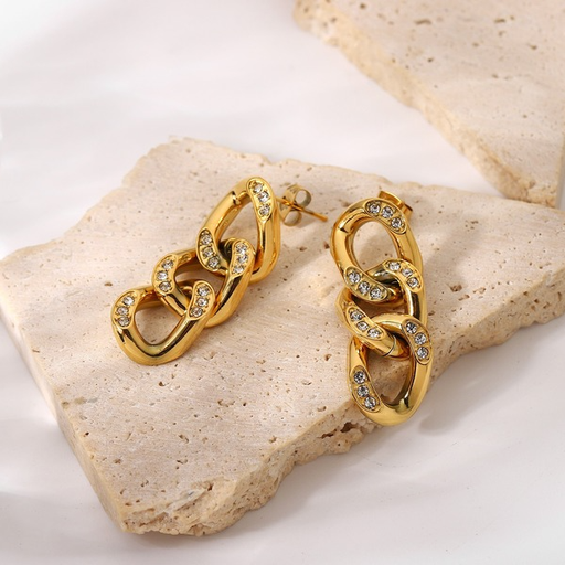 Wholesale stainless steel Rhinestone chain earrings JDC-ES-JD123 Earrings JoyasDeChina Wholesale Jewelry JoyasDeChina Joyas De China