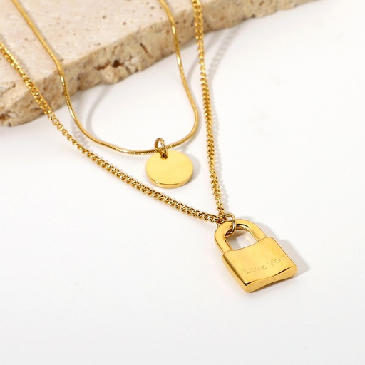 Wholesale Stainless steel Round gold lock pendant necklace jewelry JDC-NE-JD163 necklaces JoyasDeChina Wholesale Jewelry JoyasDeChina Joyas De China