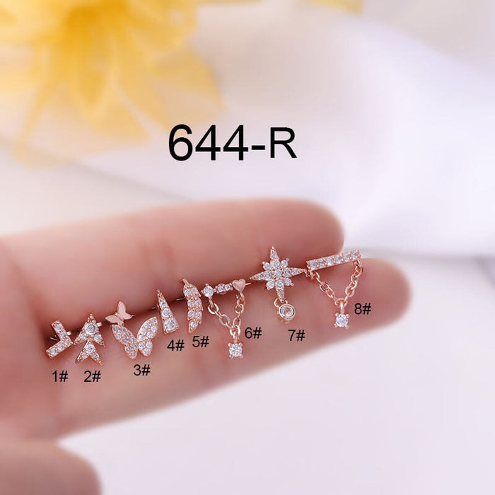 Wholesale stainless steel screw screw screw ball piercing stud earrings MOQ≥2 JDC-ES-Henst008 Piercings 亨森 Rose Gold 1# Wholesale Jewelry JoyasDeChina Joyas De China