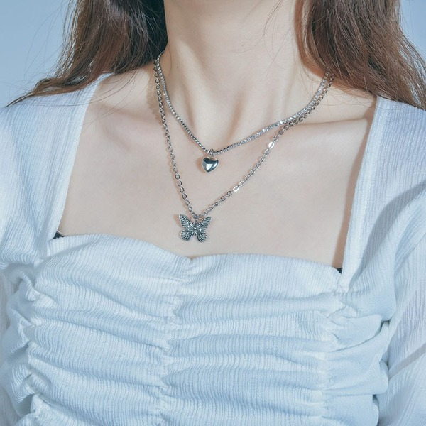 Bulk Jewelry Wholesale stainless steel stacked butterfly necklace design sense collarbone chain JDC-NE-L002 Wholesale factory from China YIWU China