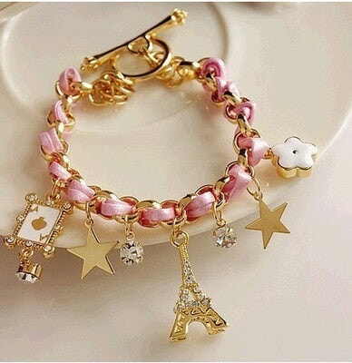 Wholesale star flower playing card love alloy bracelet JDC-BT-RL035 Bracelet 瑞列 Pink Wholesale Jewelry JoyasDeChina Joyas De China
