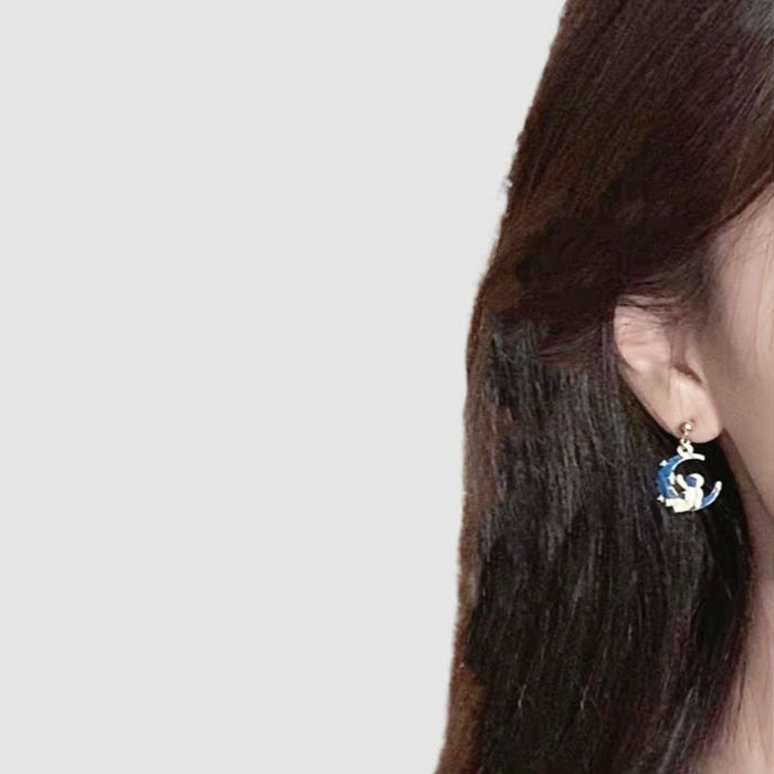 Wholesale star moon astronaut asymmetric S925 silver needle Earrings JDC-ES-HZQ009 Earrings 青之荷 Wholesale Jewelry JoyasDeChina Joyas De China