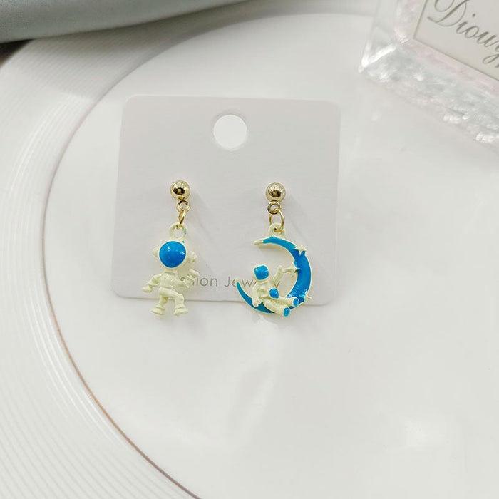 Wholesale star moon astronaut asymmetric S925 silver needle Earrings JDC-ES-HZQ009 Earrings 青之荷 LANSE ERJIA Wholesale Jewelry JoyasDeChina Joyas De China