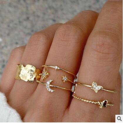Wholesale Star Moon Diamond Heart Pearl Leaf 10 Piece Set Alloy Ring JDC-RS-F083 Rings 韩之尚 Wholesale Jewelry JoyasDeChina Joyas De China