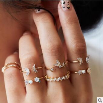 Wholesale Star Moon Diamond Heart Pearl Leaf 10 Piece Set Alloy Ring JDC-RS-F083 Rings 韩之尚 Wholesale Jewelry JoyasDeChina Joyas De China