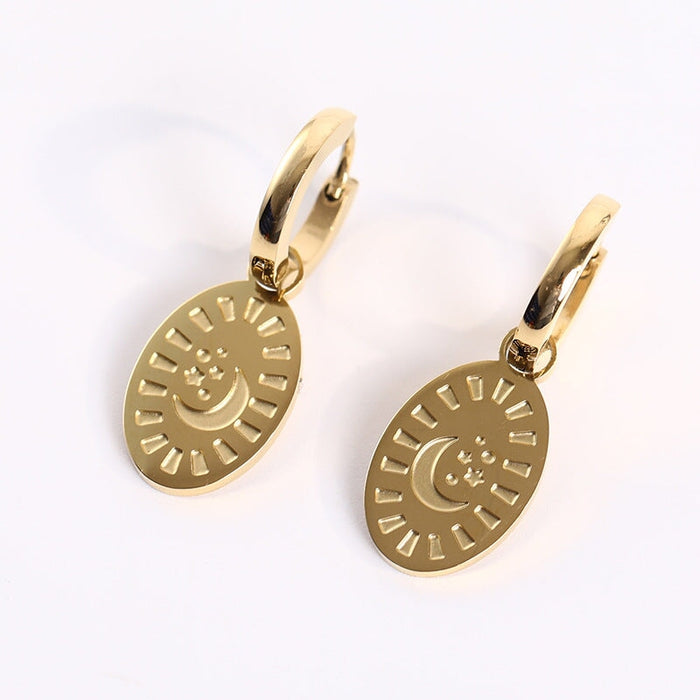 Wholesale Star Moon Oval Pendant Earrings Stainless Steel Plating 18K Gold JDC-ES-Jif003 Earrings 集沣 Wholesale Jewelry JoyasDeChina Joyas De China