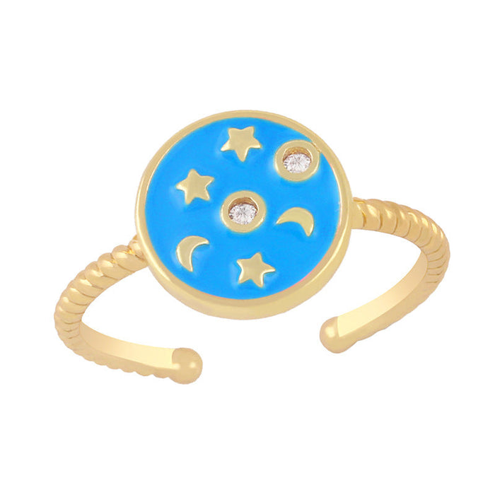 Wholesale Stars and Moon Color Electroplated Copper Rings JDC-RS-AS299 Rings JoyasDeChina blue adjustable Wholesale Jewelry JoyasDeChina Joyas De China