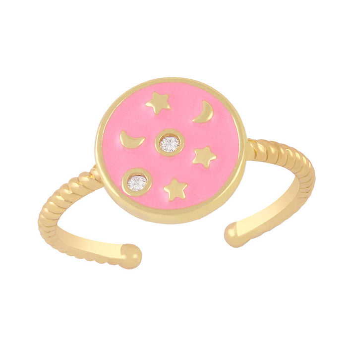 Wholesale Stars and Moon Color Electroplated Copper Rings JDC-RS-AS299 Rings JoyasDeChina pink adjustable Wholesale Jewelry JoyasDeChina Joyas De China