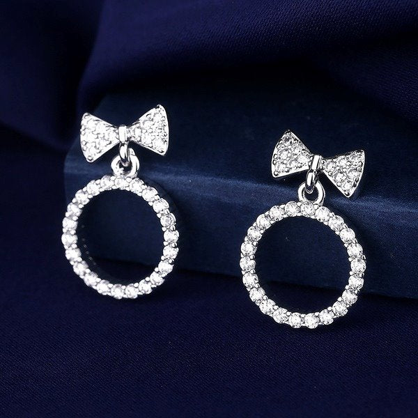 Wholesale Sterling Silver Jewelry bow-knot round silver earrings JDC-ES-BLX025 Earrings 宝来兴 Wholesale Jewelry JoyasDeChina Joyas De China