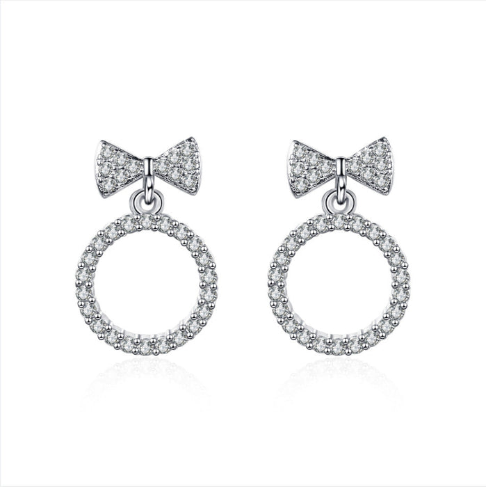 Wholesale Sterling Silver Jewelry bow-knot round silver earrings JDC-ES-BLX025 Earrings 宝来兴 A Wholesale Jewelry JoyasDeChina Joyas De China